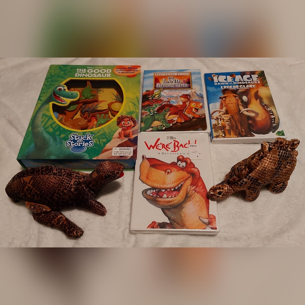**3 Listings $40**             Dinosaur lot includes book, DVDs and stuffies